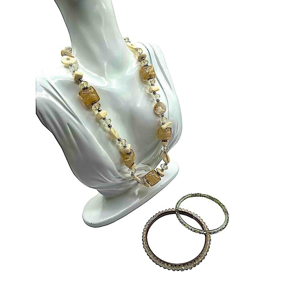Vintage Shell Necklace & Crystal Bangle Set - Boho Chic Jewelry for Women N52 - Picture 1 of 7